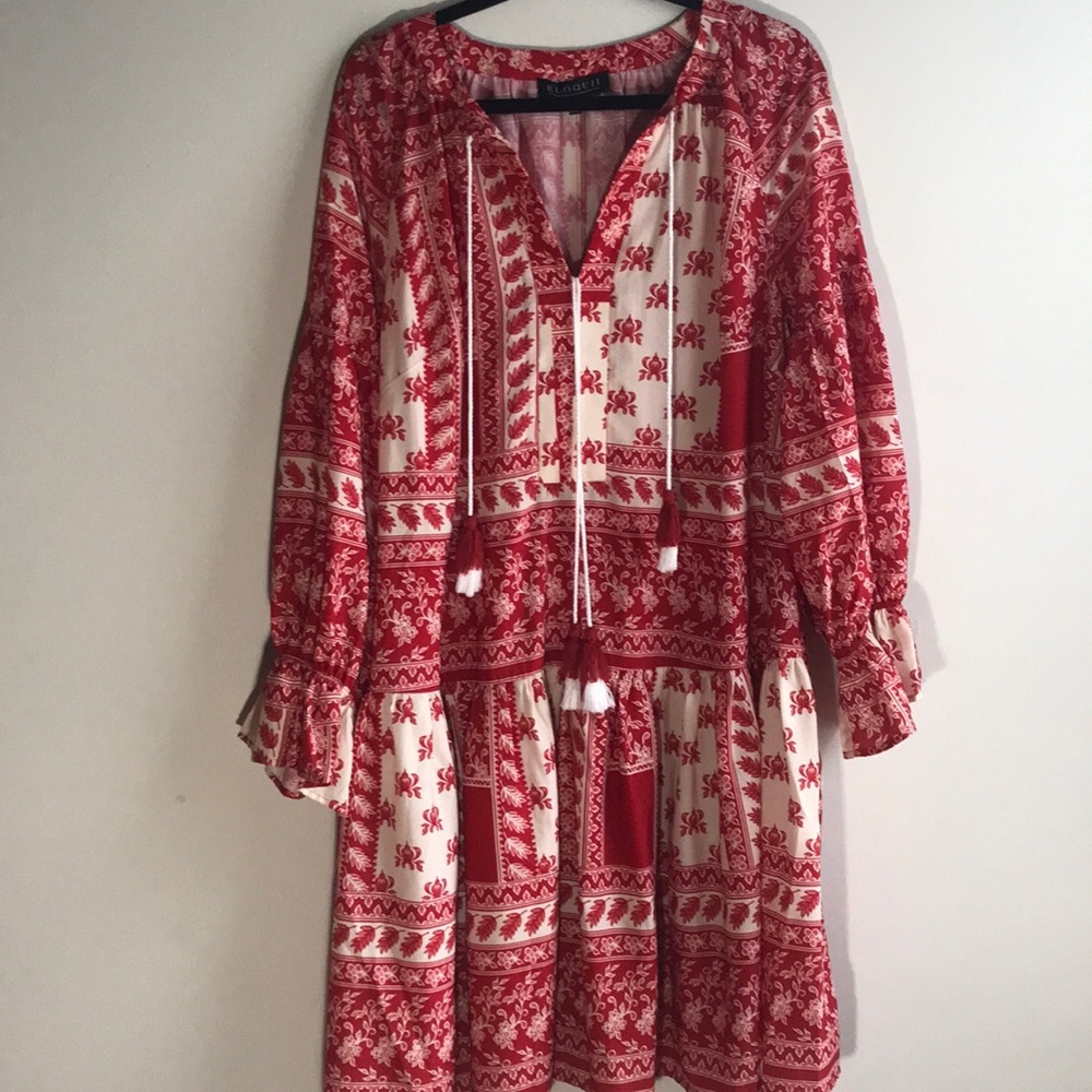 Red and cream bohemian dress